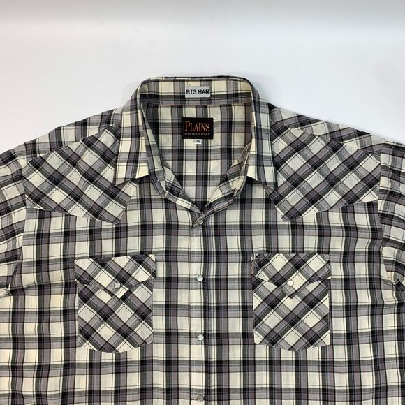 Plains Western Shirt Mens 2X Big Man Pearl Snap Button Plaid Short Sleeve Yoke - Picture 3 of 11